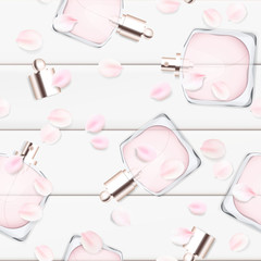 Obraz na płótnie Canvas Toilet water perfume bottle vector seamless pattern illustration