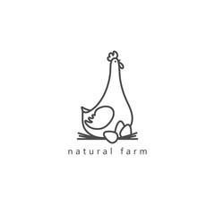 Line style logotype template with chicken. Isolated on background. Clean and minimalistic symbol.
