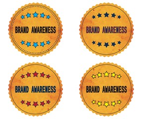 BRAND AWARENESS text, on round wavy border vintage, stamp badge.