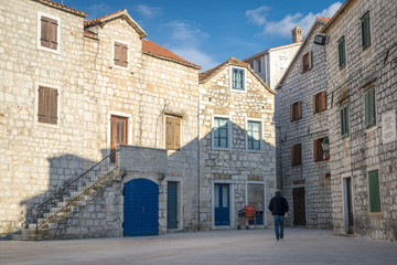 Old street in beautiful town Star Grad, Hvar island, Croatia