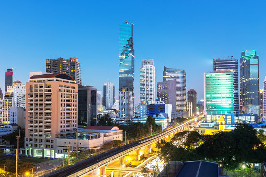 downtown area in Bangkok Thailand in twilight time