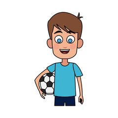 happy young boy with football icon image vector illustration design 