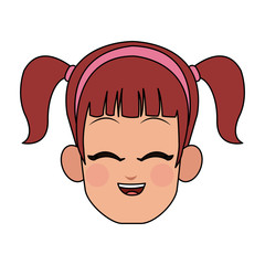 face of happy young girl with pigtails icon image vector illustration design 