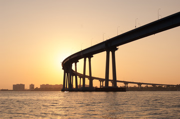 Fototapeta na wymiar Coronado Bay Bridge at sunset in San Diego California