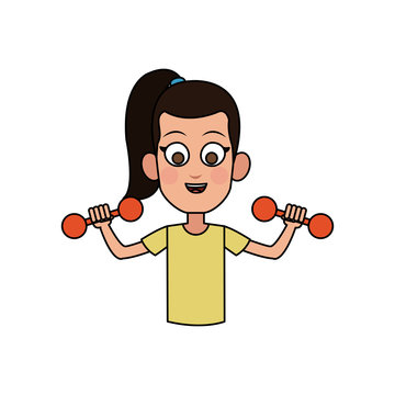 happy young girl lifting weights icon image vector illustration design 
