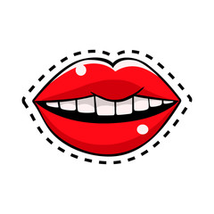 Red female lips , vector comic illustration in pop art retro style