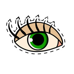 Female green eye with long eyelashes, vector comic illustration