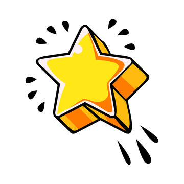 Five Pointed Yellow Star, Vector Comic Illustration In Pop Art Retro Style