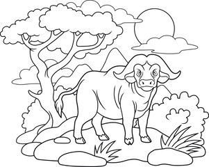 The horned buffalo went for a walk