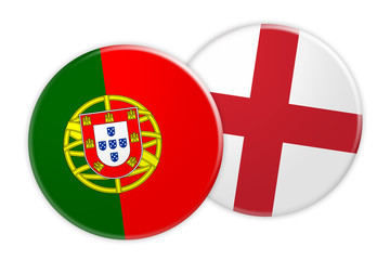 News Concept: Portugal Flag Button On England Flag Button, 3d illustration on white background
