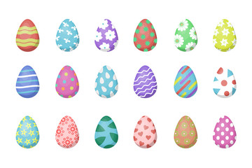 Vector set with Easter eggs for decoration on the white background. Concept of Happy Easter.
