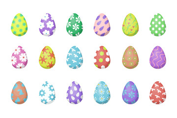Vector set with Easter eggs for decoration on the white background. Concept of Happy Easter.