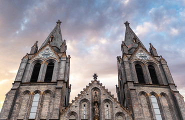 Fototapeta premium Kostel is a catholic gothic Cathedral of St. Ludmila in Prague, Czech republic.