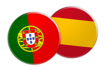 Obraz premium News Concept: Portugal Flag Button On Spain Flag Button, 3d illustration on white background