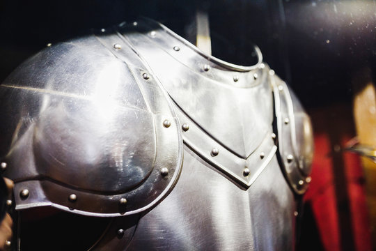 medieval armor of metal helmet and chest