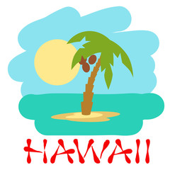 Tropical island with palm trees. Vector illustration icon for Hawaii traveling.