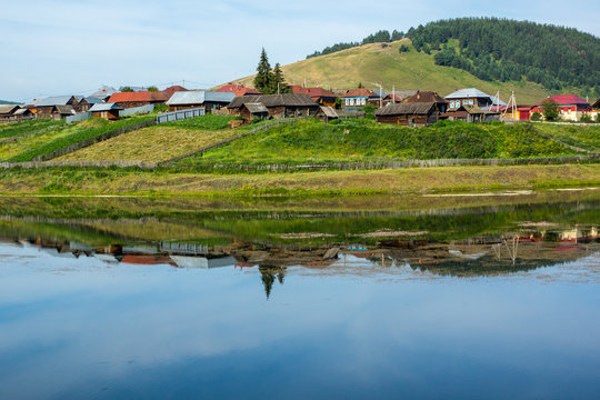 Urral mountain view and town with lake and forrest