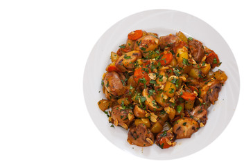 vegetables with mushrooms. top view. isolated on white