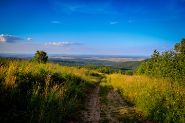 Fototapeta na wymiar Landscape panorama from hill