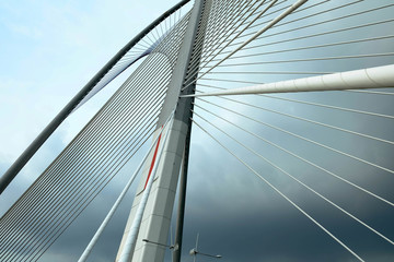 Fototapeta na wymiar Steel cable mast bridge