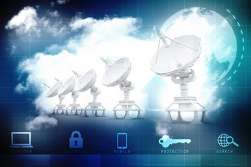 Global communication with Satellite, 3d rendering 