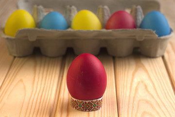 Easter eggs. A painted egg. Tray. Easter.