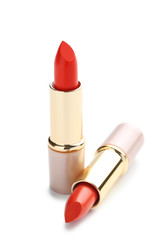 Red lipsticks isolated on a white