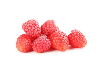 Red raspberries isolated on a white