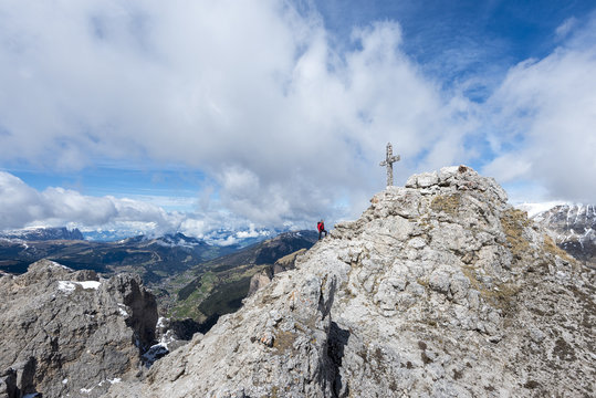 Gran Cir, Dolomites, South Tyrol, Italy. On the summit of the Cir.