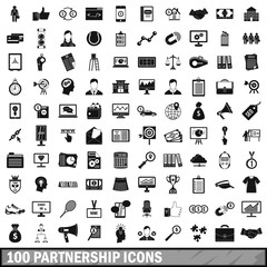 100 partnership icons set, simple style 