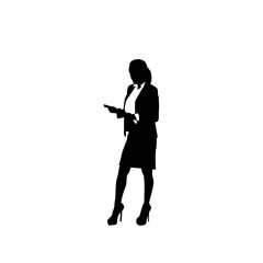 Business Woman Black Silhouette Full Length Holding Document Over White Background Vector Illustration