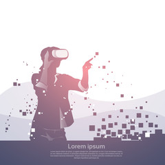 Silhouette Business Man Wear Virtual Reality Digital Glasses Digital Interface Screen Flat Vector Illustration