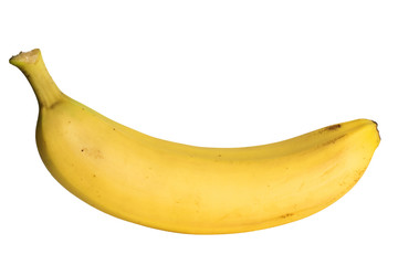 One yellow banana on side isolated on white background