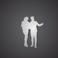 Business People Couple Business Man And Woman Point Finger To Copy Space Flat Vector Illustration