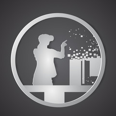 Silhouette Business Man Wear Virtual Reality Digital Glasses Digital Interface Screen Icon Vector Illustration