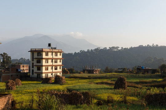 House in the background of mountains, Pharping