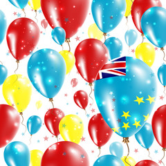 Tuvalu Independence Day Seamless Pattern. Flying Rubber Balloons in Colors of the Tuvaluan Flag. Happy Tuvalu Day Patriotic Card with Balloons, Stars and Sparkles.