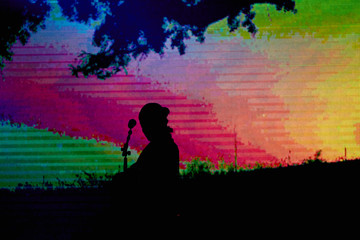 silhouette of a singing woman at a concert for print