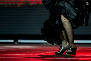 Woman legs dance flamenco black skirt and shoes for print - obrazy, fototapety, plakaty