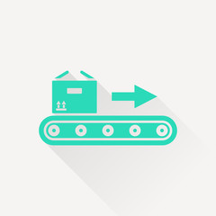 Conveyor belt with box vector flat icon