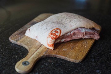 Pork belly ready to be cooked