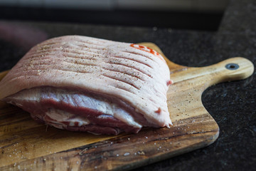 Pork belly ready to be cooked