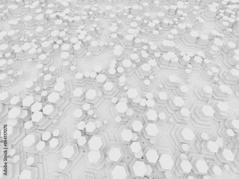 Poster 3d render of abstract white hexagonal background perspective