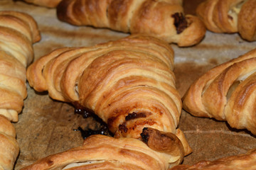 Neapolitan Sfogliatelle stuffed with ricotta cheese and chocolate cream