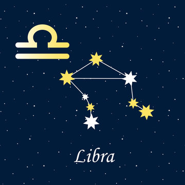 constellation Libra zodiac horoscope astrology stars night illustration gold symbol vector