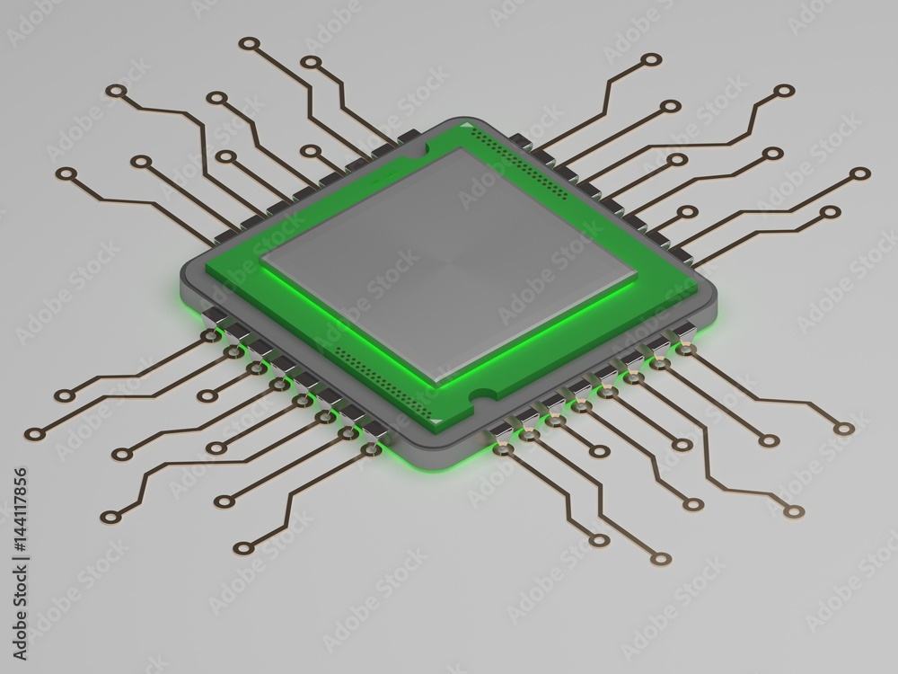 Aufkleber realistic cpu with green glow.3d render