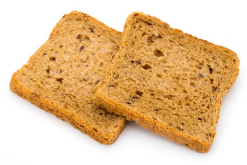 Rye bread slice on a white background.