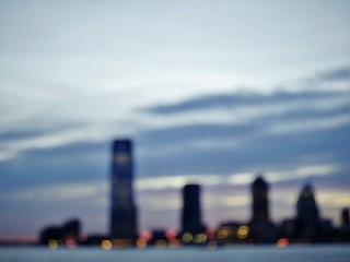 Jersey City skyline sunset out of focus