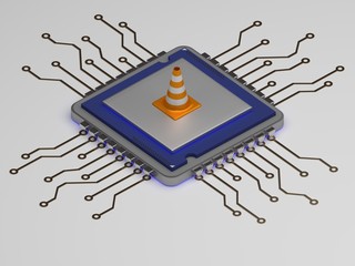 cpu on repair, builder cone on icon. 3d render