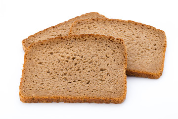 Slices of rye bread isolated on white background.